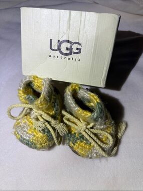 UGG Yellow Green Multi Knit Baby Booties with Ties
